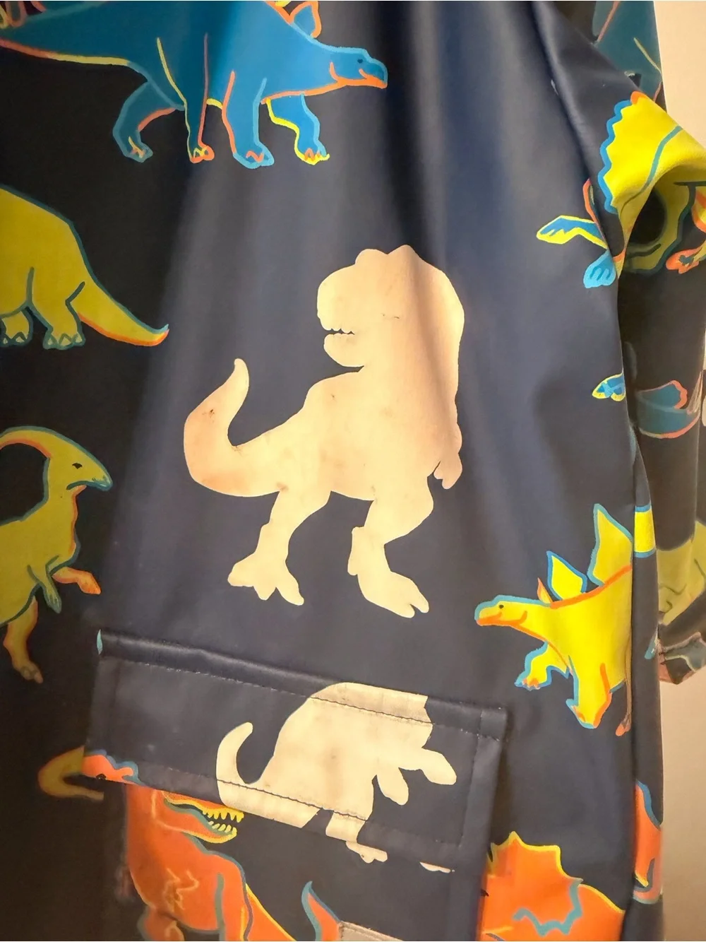 Hatley Navy Dinosaur Print Kids Raincoat with Bright Multicolor Dinos